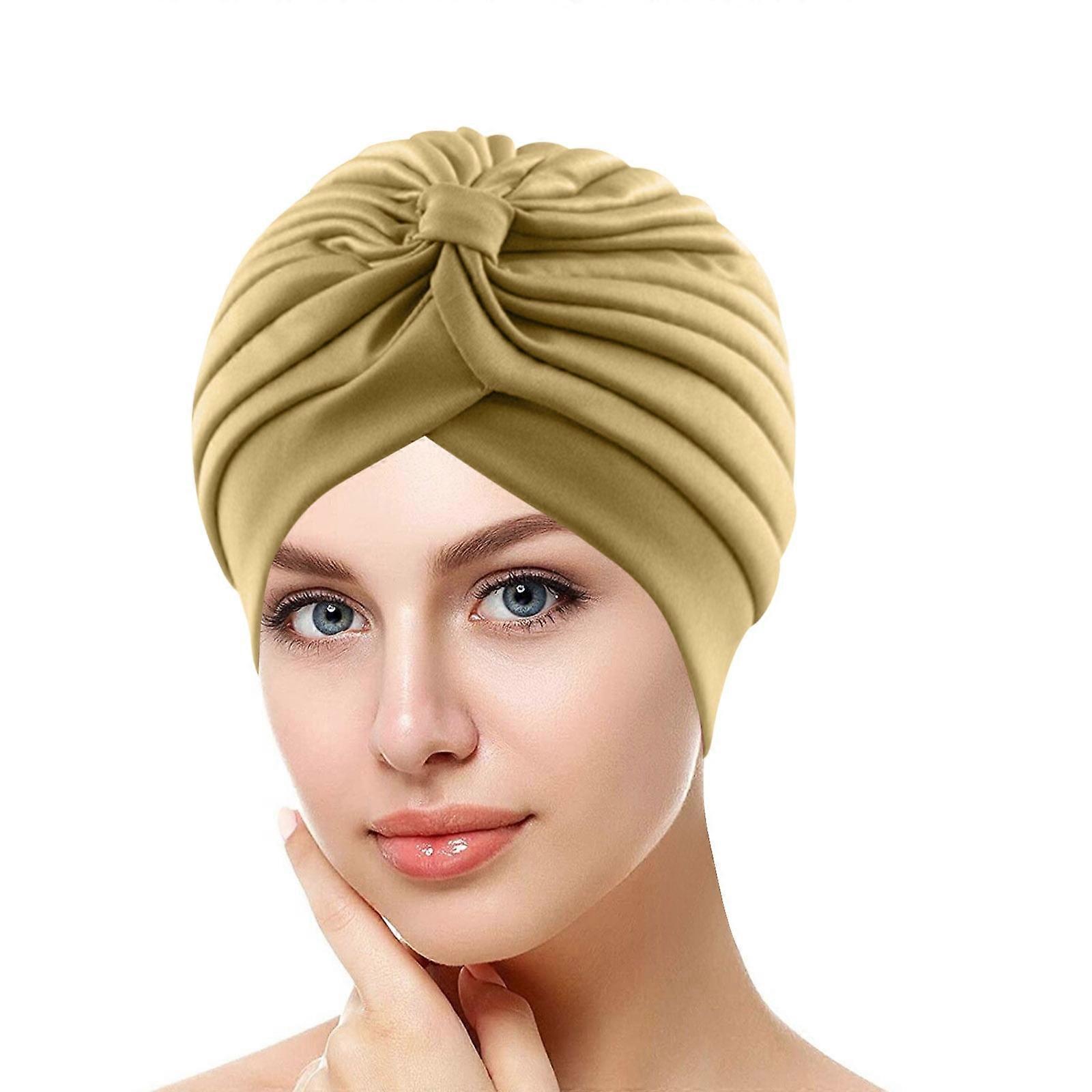 AWZXDE Women's Solid Color Stretchy Comfortable Basic Cap Pull On Headwrap Knit Hat Gold