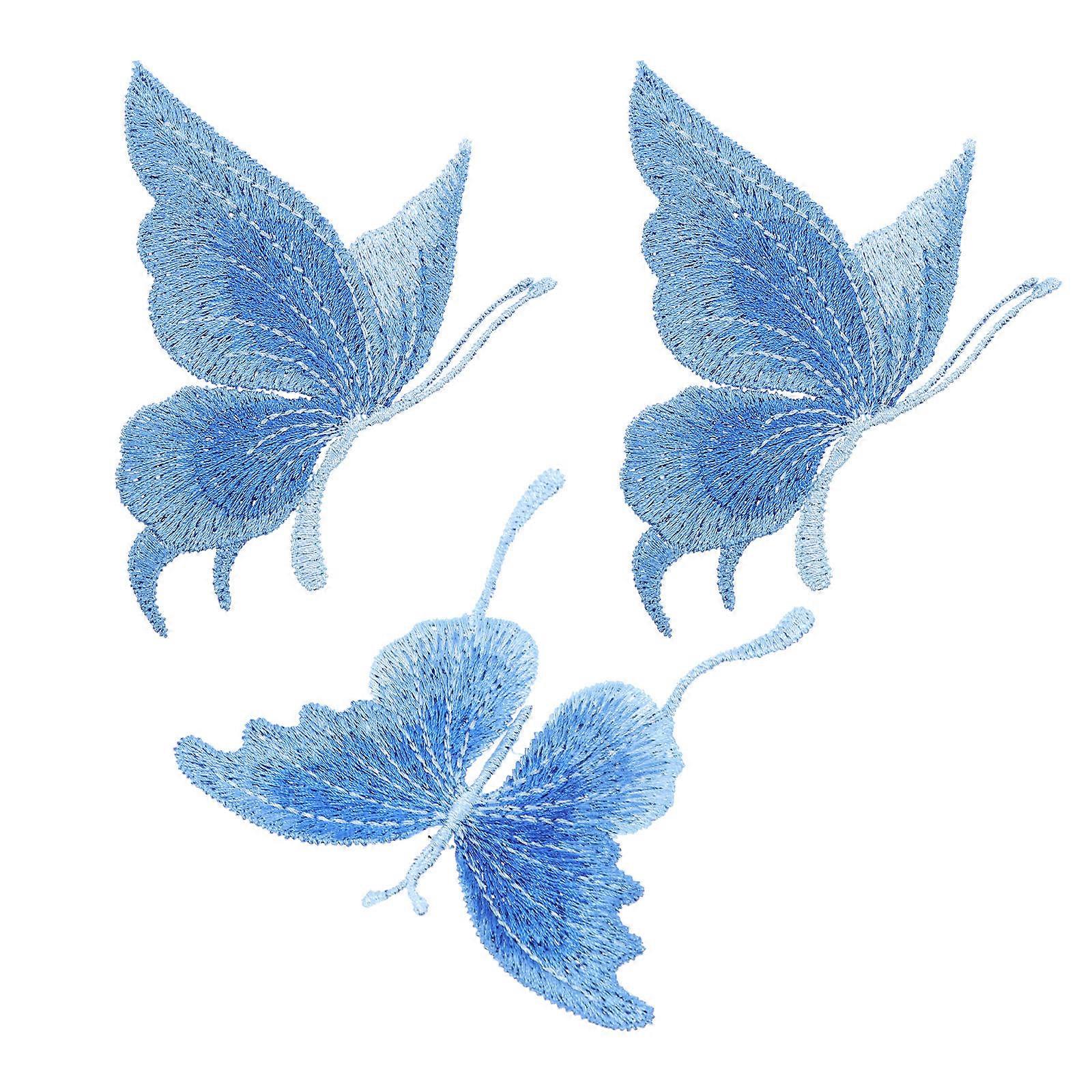 Blue Colored Embroidered Patch Butterflies for Decoration 3Pcs Pack