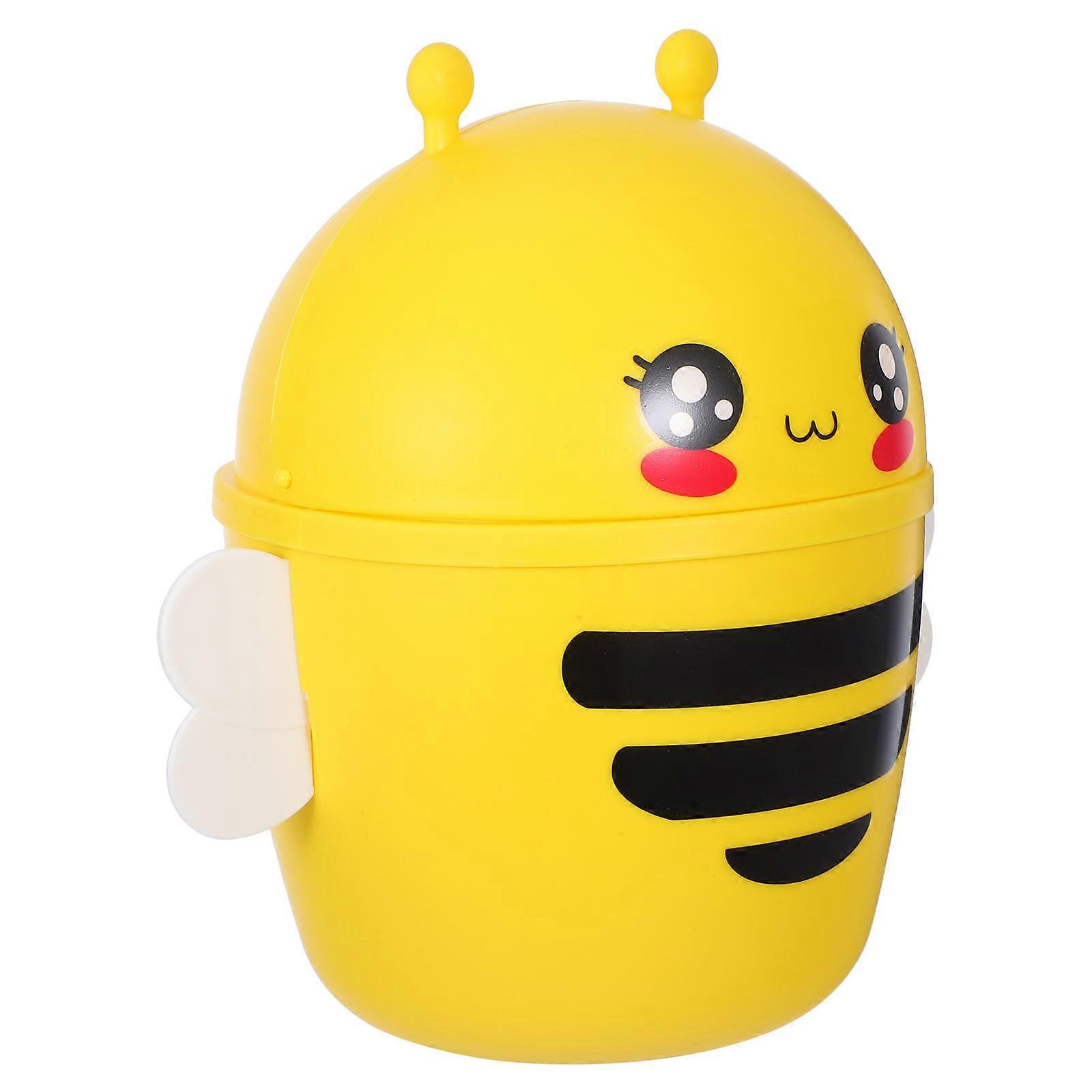 Mini Trash Bin Plastic Flip Lid Function for Desktop Use Yellow