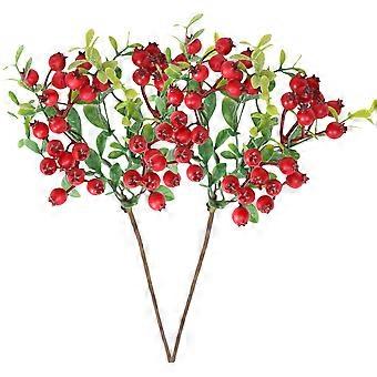 2 stuks Kerst Bessen Stengels Kunstmatige Hulstbessen Takken Decoratie (Rood)