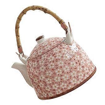 Vintage Ceramic Tea Kettle Teapot Hot Water Kettle Stove Top Teapot Hot Kettle For Home Kitchen Decoration Pink (Handle Style Random)