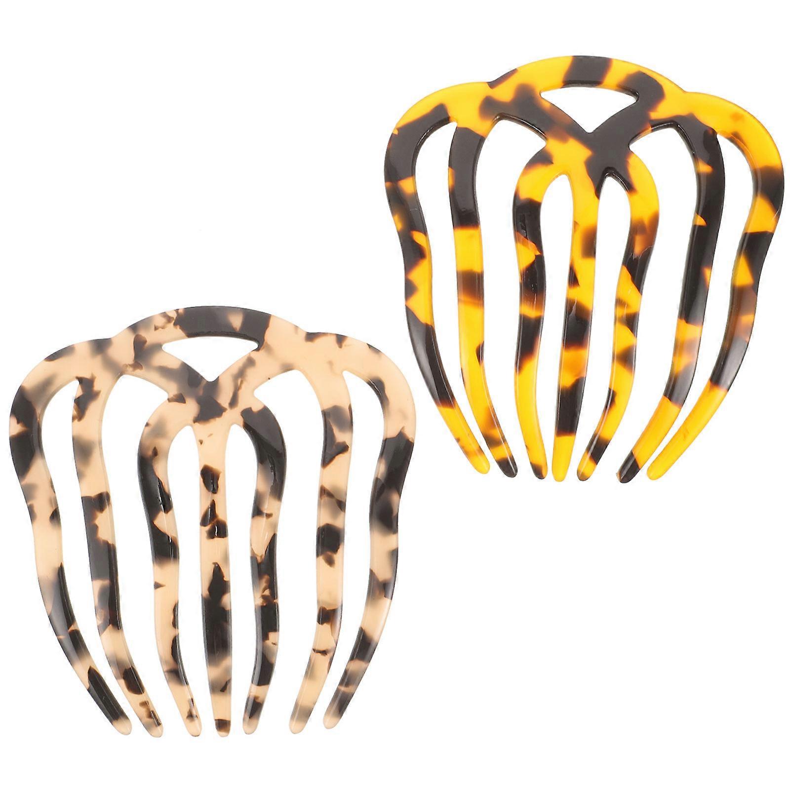 2 Pcs Multipurpose Combs Hair Clips Creative Seven-tooth Combs (Leopard)