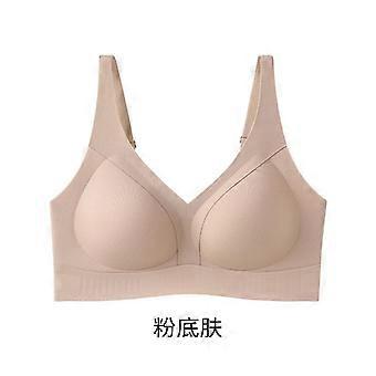 Nude Seamless Wireless Bra with Wide Supportive Straps and Smooth V-neck Design