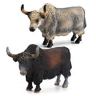 2Pcs Realistic Yaks Figurine Set  PVC Highland Bull and Yak Models, Detailed Toy Figures for Kids and Collectors  Educational Playset and Farm Animal 