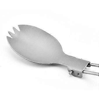 Camping Titanium Spoon with Teeth for Food Serving Use Portable Foldable