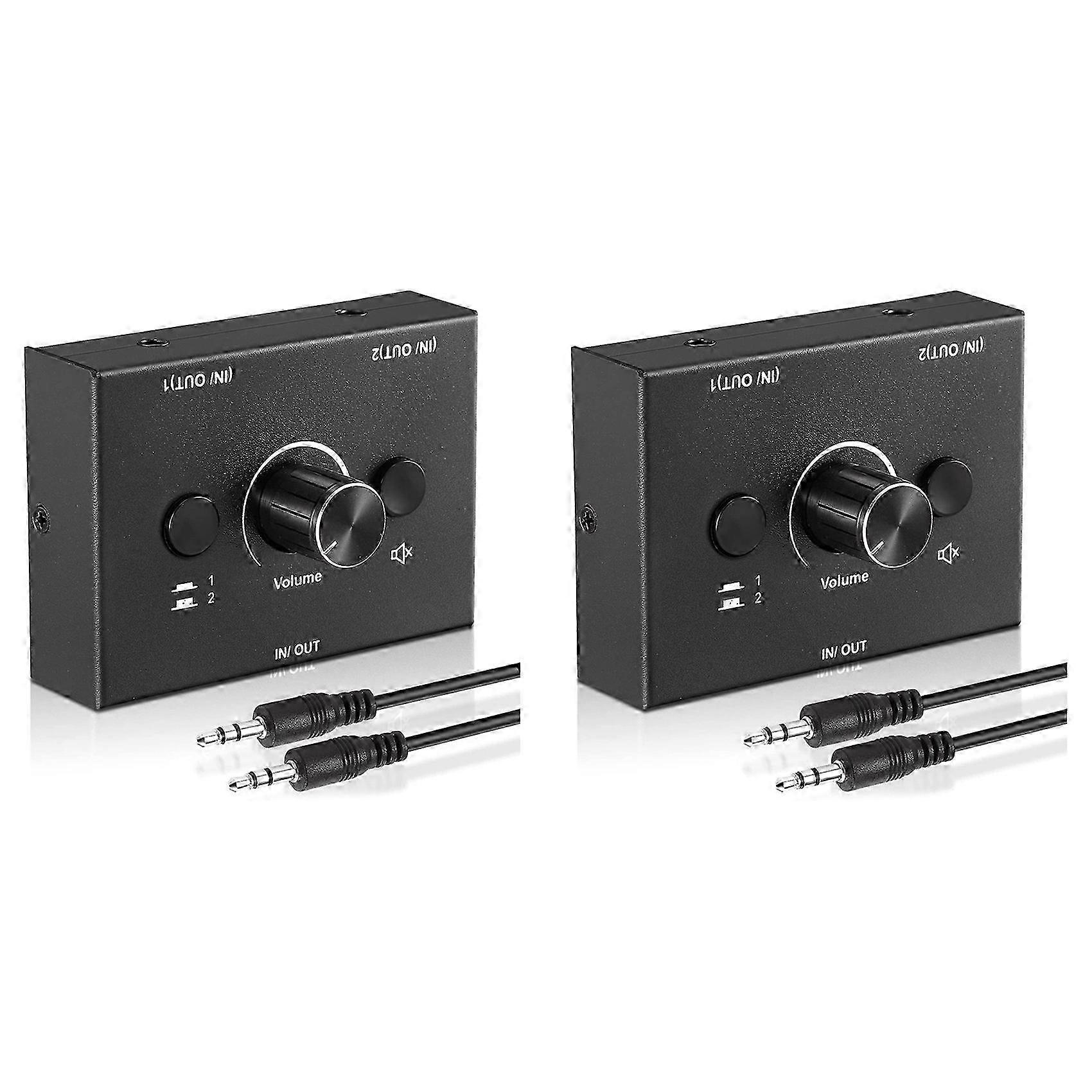 2 Set 3.5mm Audio Switcher, 2 Input 1 Output/1 Input 2 Output Audio Splitter Switcher, Switcher Box,One-Key Mute Button
