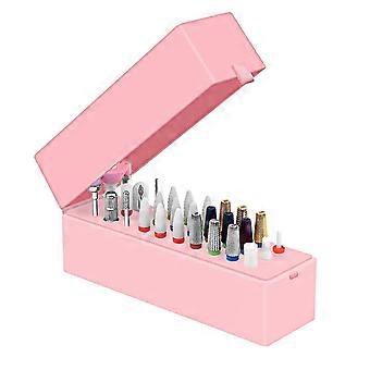 Nagelbohrer-Bit-Halter Staubdichter Ständer Displayer Organizer-Behälter 30 Löcher Maniküre-Werkzeuge (ohne Nagelbohrer, rosa)