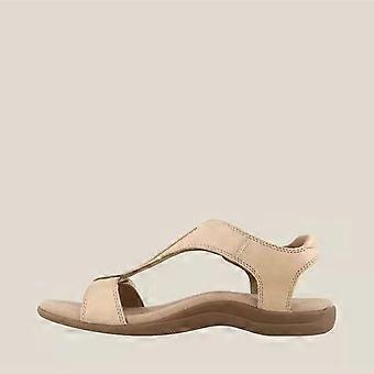 Women's Sandals Summer Beach Flat Ankle Strap Open Toe Shoes. Beige
