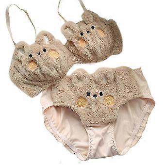 Damen Plüsch-BH-Höschen-Set mit lustigem Bärenmotiv, Cartoon-Plüschunterwäsche, weiches Dessous-Set für Studentinnen, niedlicher Bärenanzug M