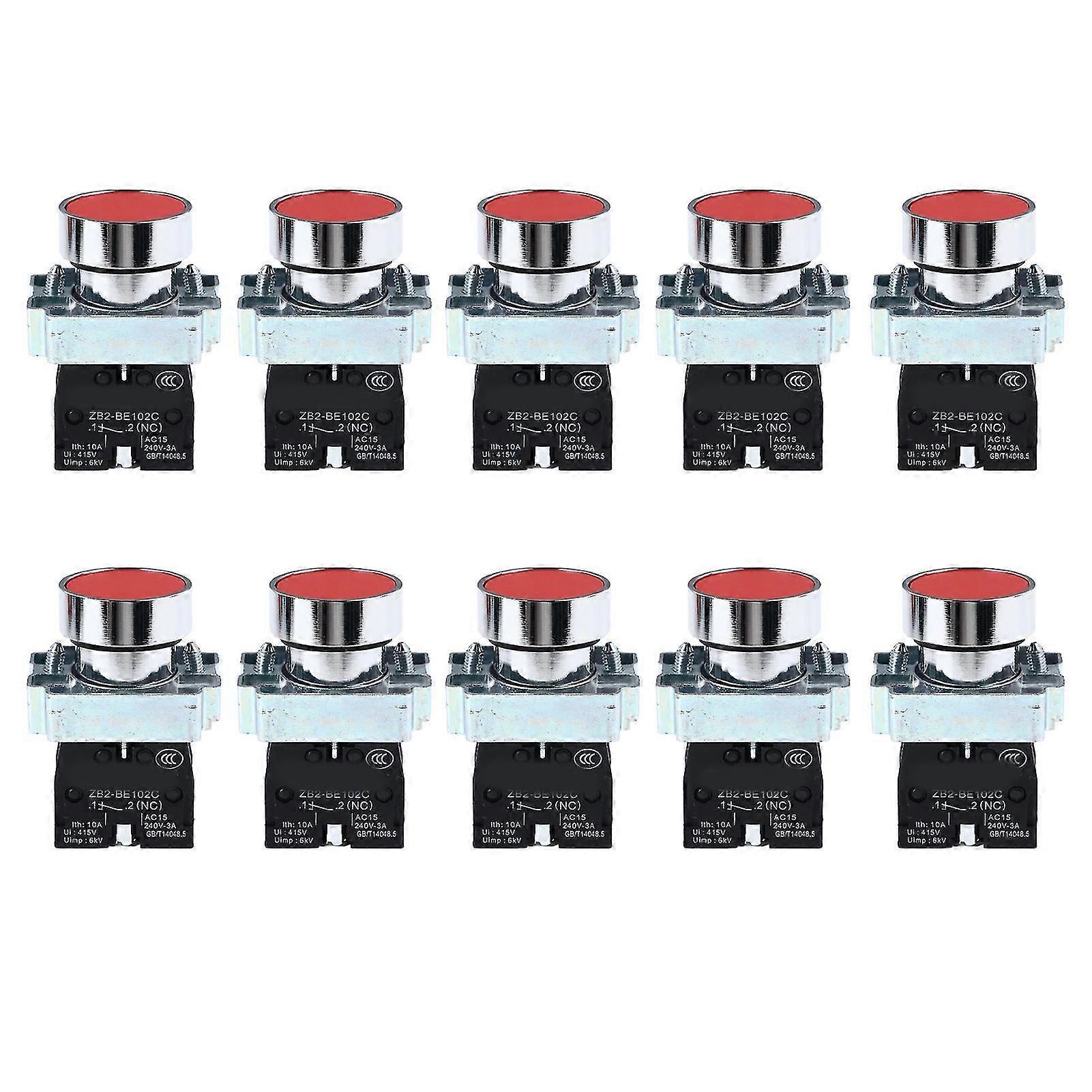 10 Pcs Push Button Switch, 22mm M3.5 Screw Self Reset Start Stop Button Switch AC240V