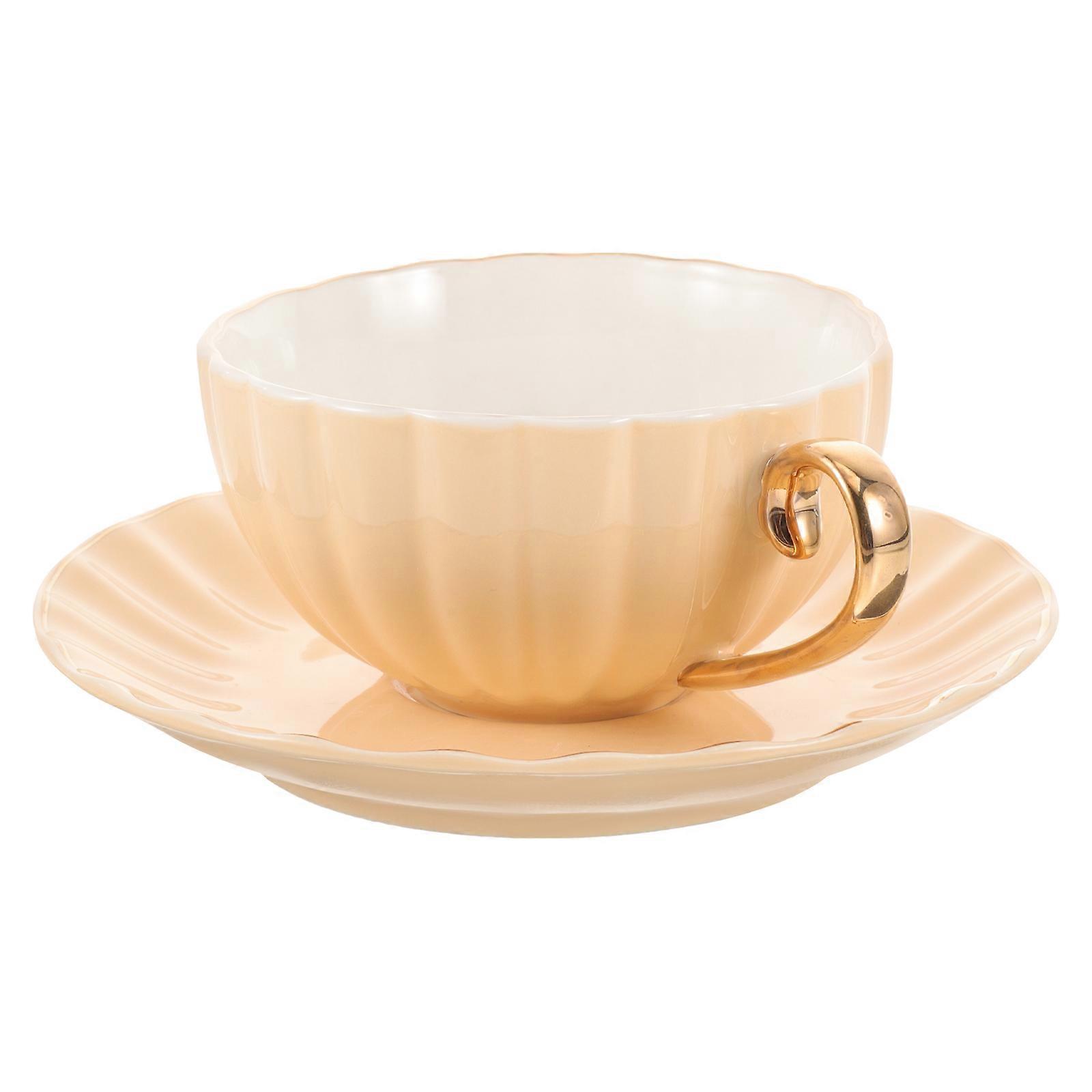 Ceramic Coffee Cup with Saucer for Drinking Use 5Sets Light Yellow
