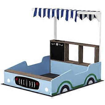 Sandpit with canopy, shop design, bench, drawing board, fir wood, 104H x 108L x 90W cm, blue