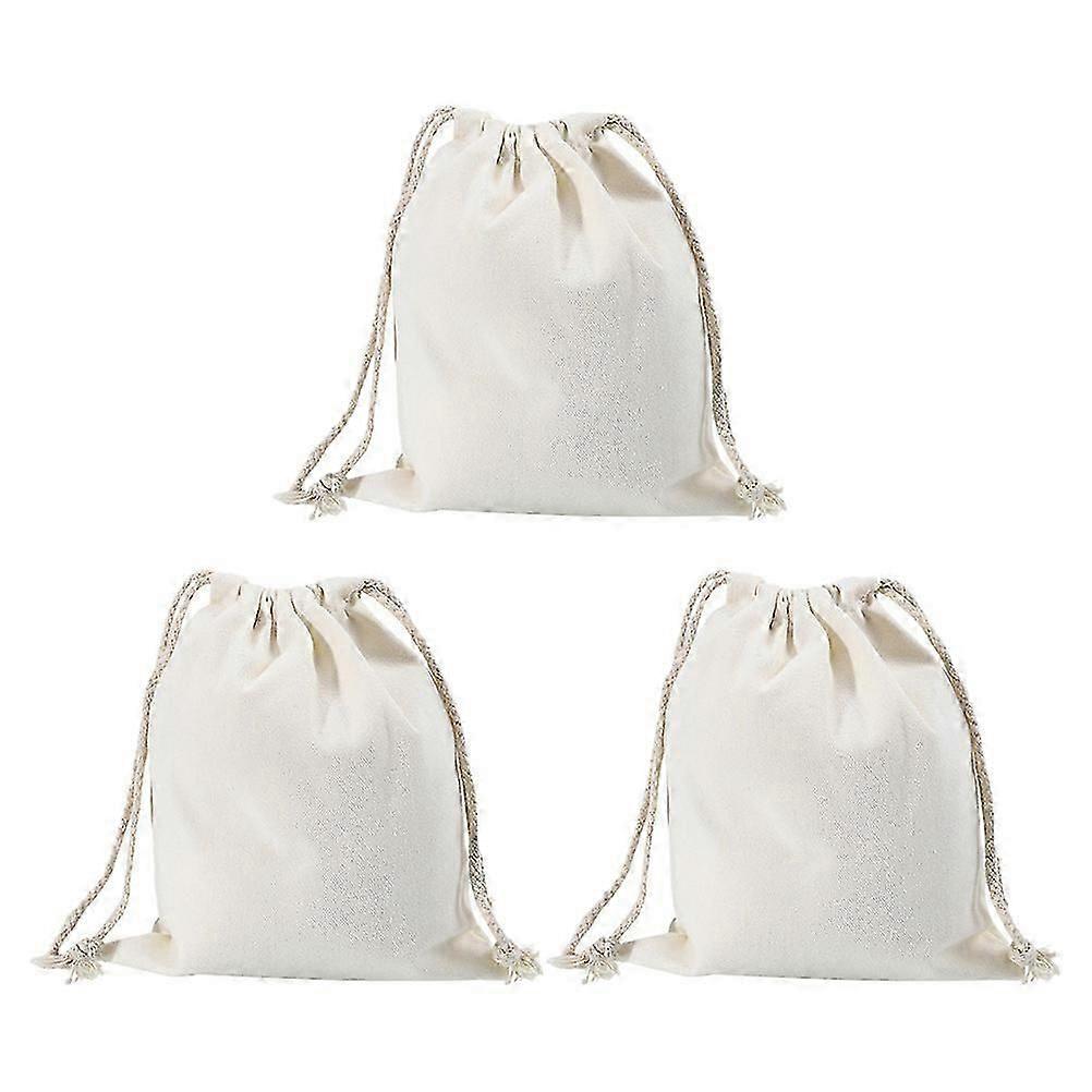 Gift Packing Cotton Drawstring Bags 3Pcs Beige Storage