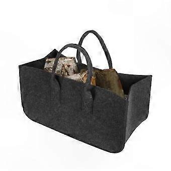 Grande custodia in feltro grigio scuro con manici, cestino pieghevole in legno per lo shopping, il campeggio e l'organizzazione della casa, 50x25x25 cm