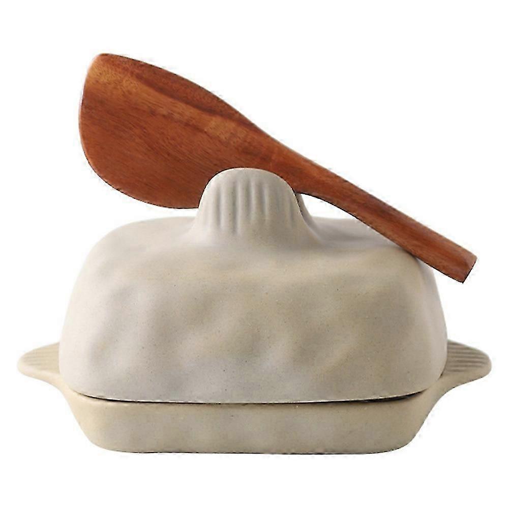 Ceramic Butter Dish Handcrafted Rectangular Keeper with Textured Lid-SSZFV