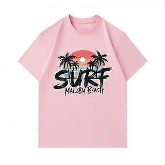 Men's 100% Cotton Crew Neck Short Sleeve T-Shirt, Surf Malibu Beach Retro Palm Sunset Print Casual Breathable Summer Top for Daily Outdoor Surfing Str