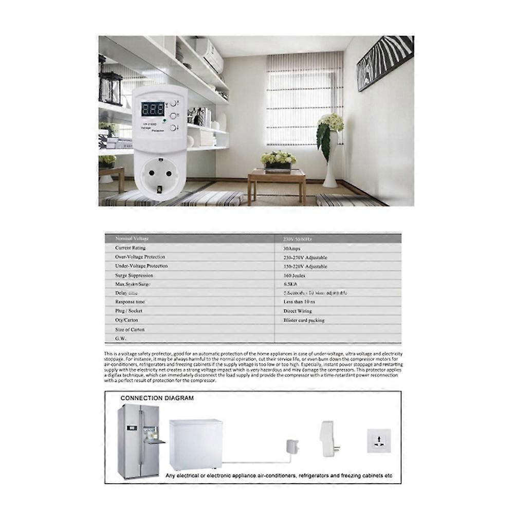 Protection over Voltage Protector Relay Socket AC220V 16A Electronic Multifunctional Plug Socket EU Plug