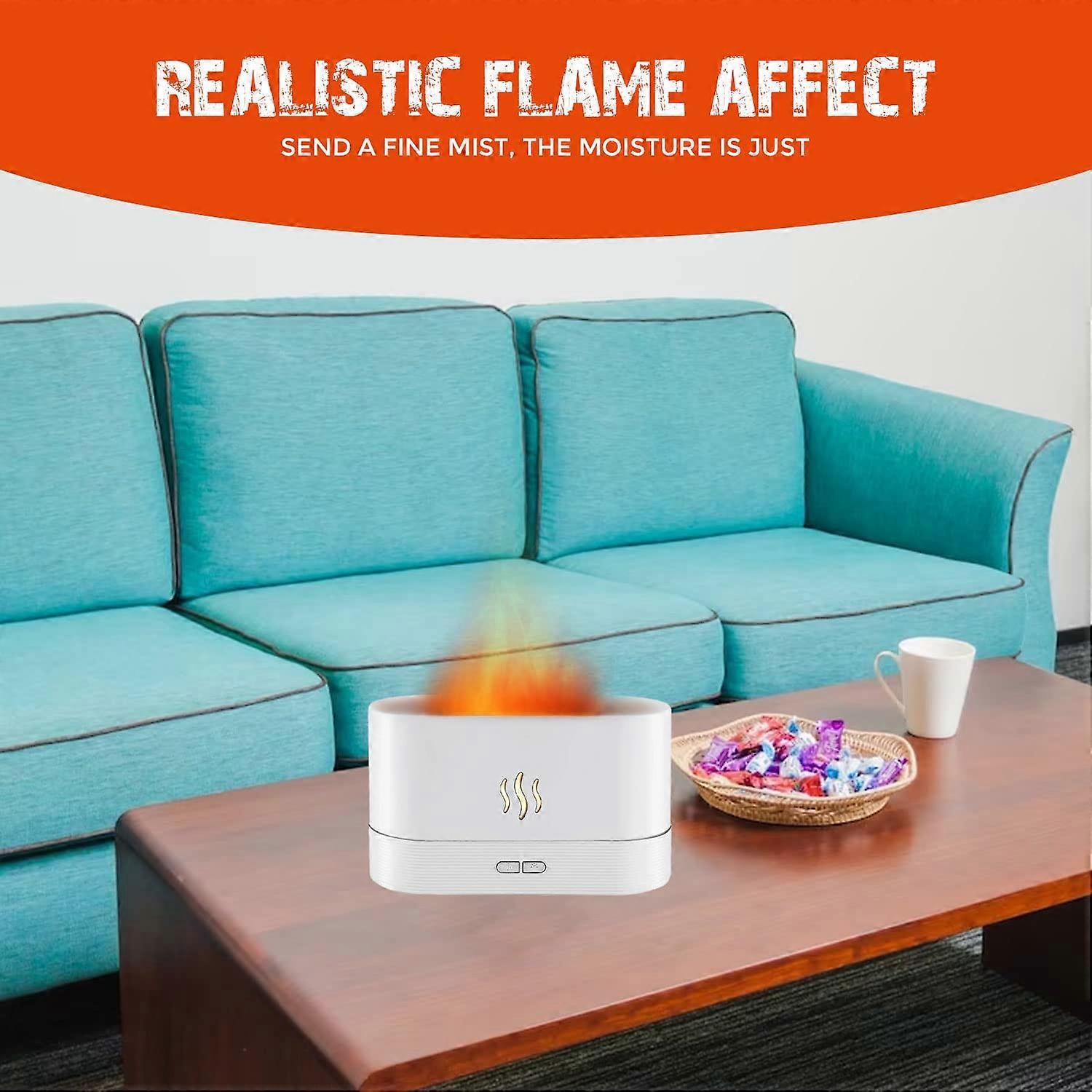 Portable Flame Diffuser Humidifier Essential Oil Diffuser Ultrasonic USB Humidifier Flame Diffuser Aromatherapy Gift (White)