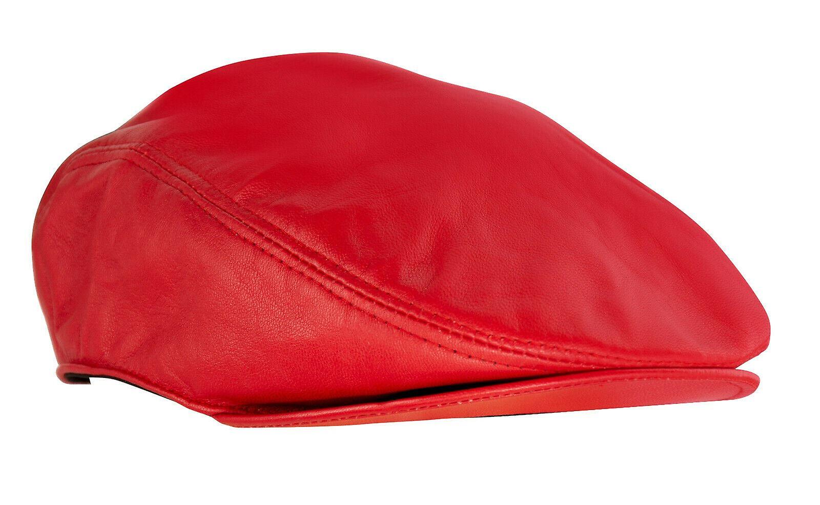 Mens Red Flat Hat Leather Newsboy Gatsby Cap