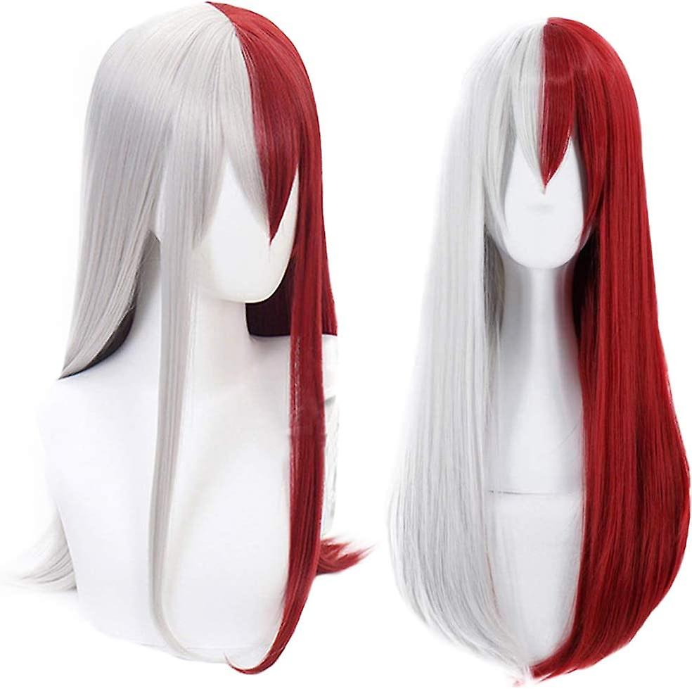 Synthetic Wigs Red Half Silver Cosplay