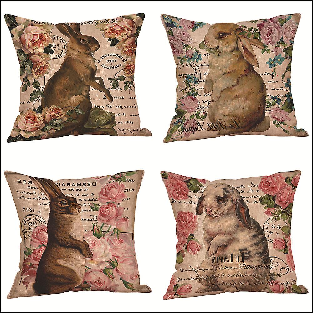 Set of 4 Pieces Cushion Cover 45 x 45 cm Cute Rabbit Pattern, Pillow Case for Sofa Home Living Room Bedroom Decoration(4 Different Style)