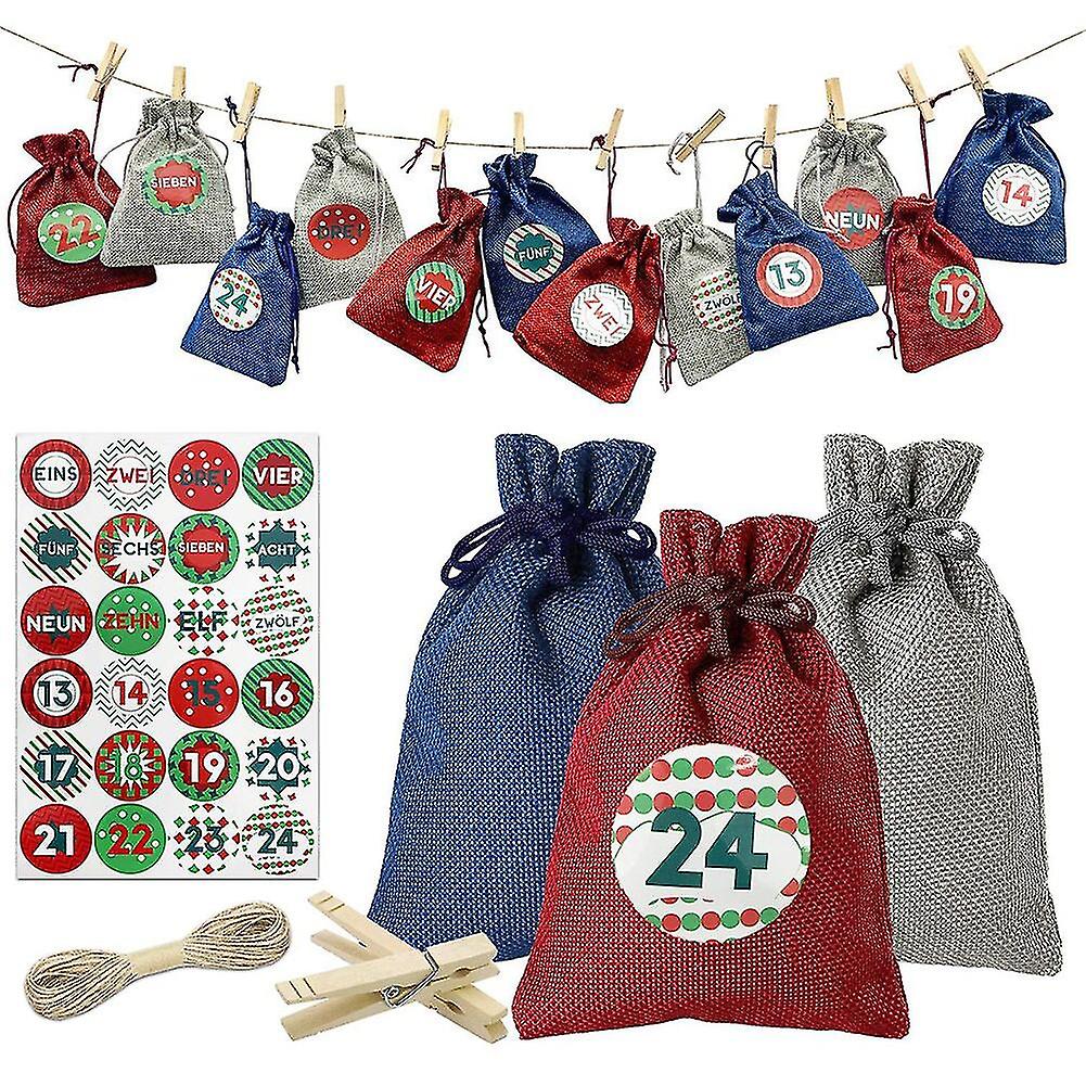 24 nap Karácsony Adventi naptár Bagsadvent Naptár Ajándéktáskák Diy szett papír matricák Diy karácsonyi díszítések klipekkel