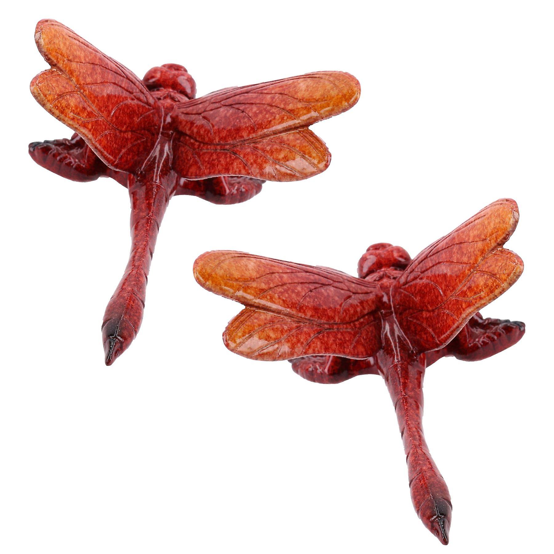 Red Wall Mount Dragonflies Pair Resin Shed Sculpture Statue Garden Dragonfly