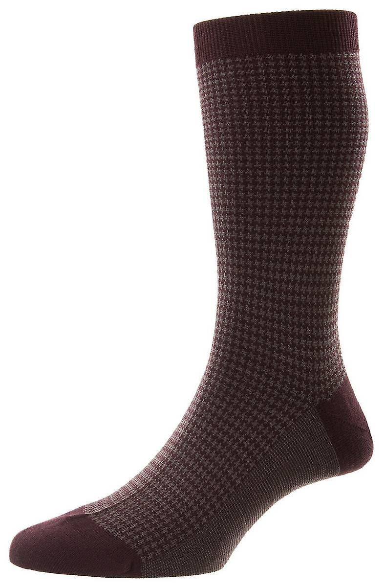 Pantherella Highbury Houndstooth Merino Wool Socks - Maroon