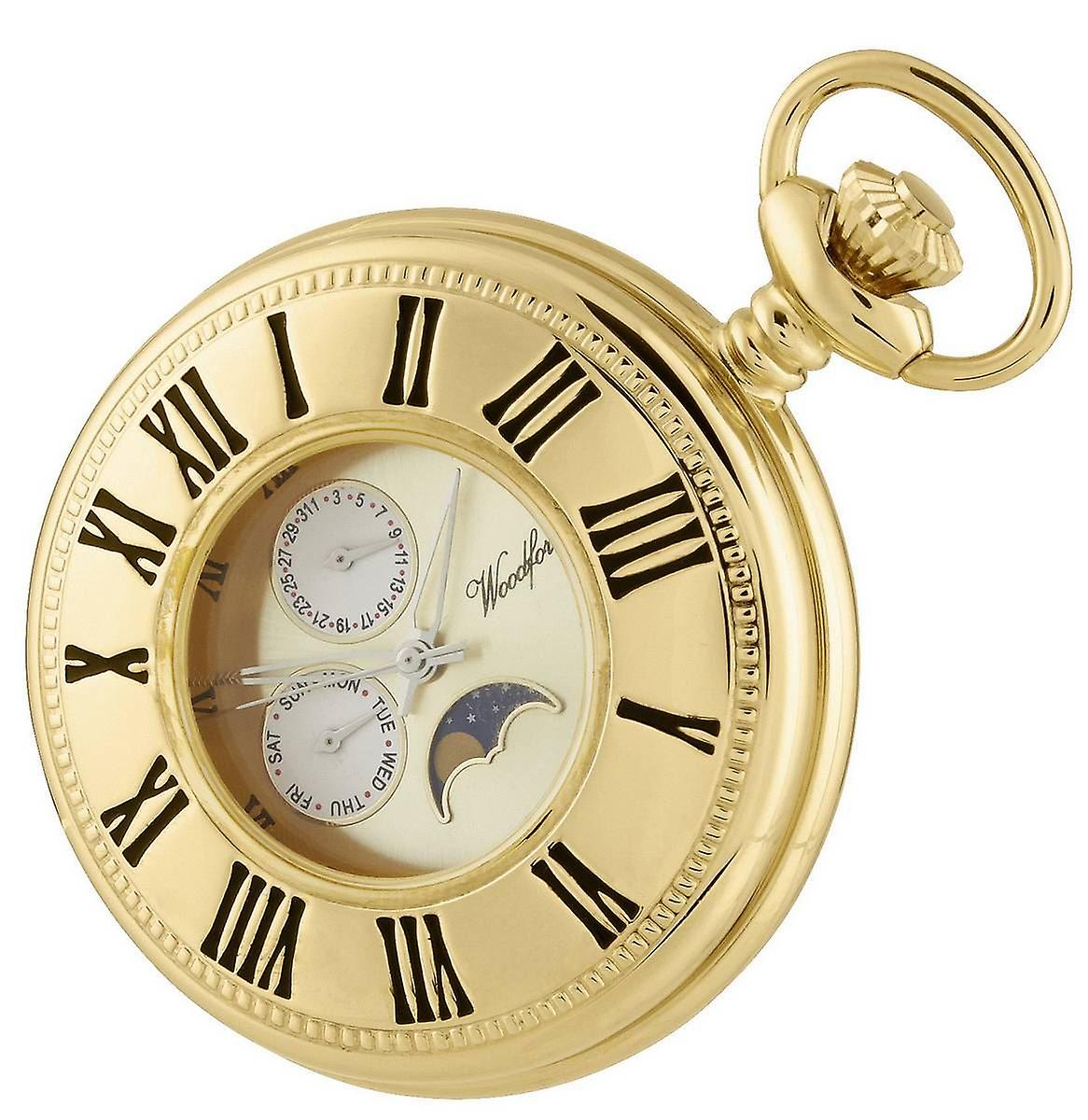 Woodford Gold Plated Quartz Moon Dial Pocket Watch - Gold