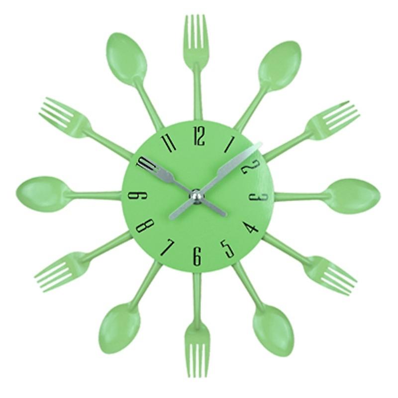 Cutlery Metal Decorative Wall Clock Green