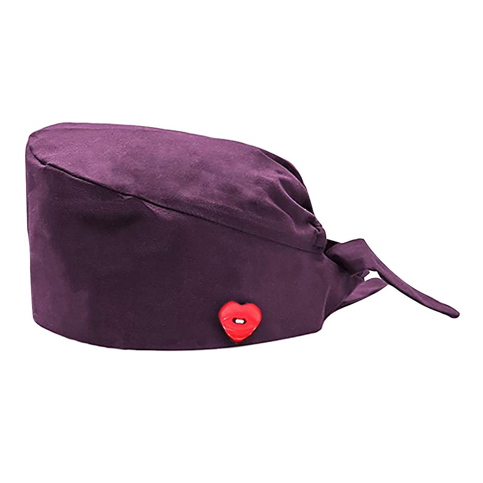 Scrub Cap Solid Color Adjustable Unisex Heart Shape Buttons Bouffant Hat for Beautician