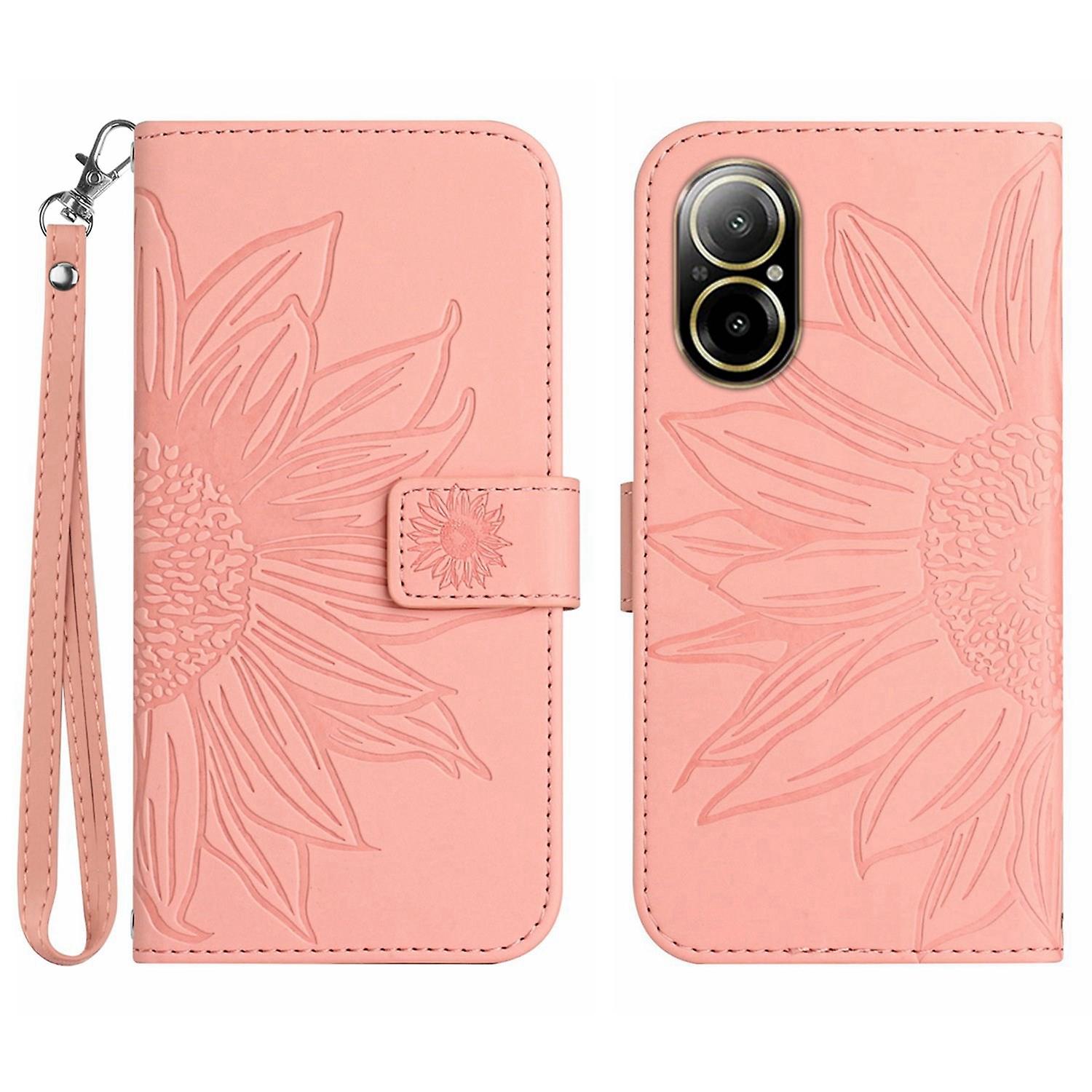 Ht04 Compatible with Realme C67 4G Leather Phone Case Sunflower Pattern Flip Wallet Cover With Hand