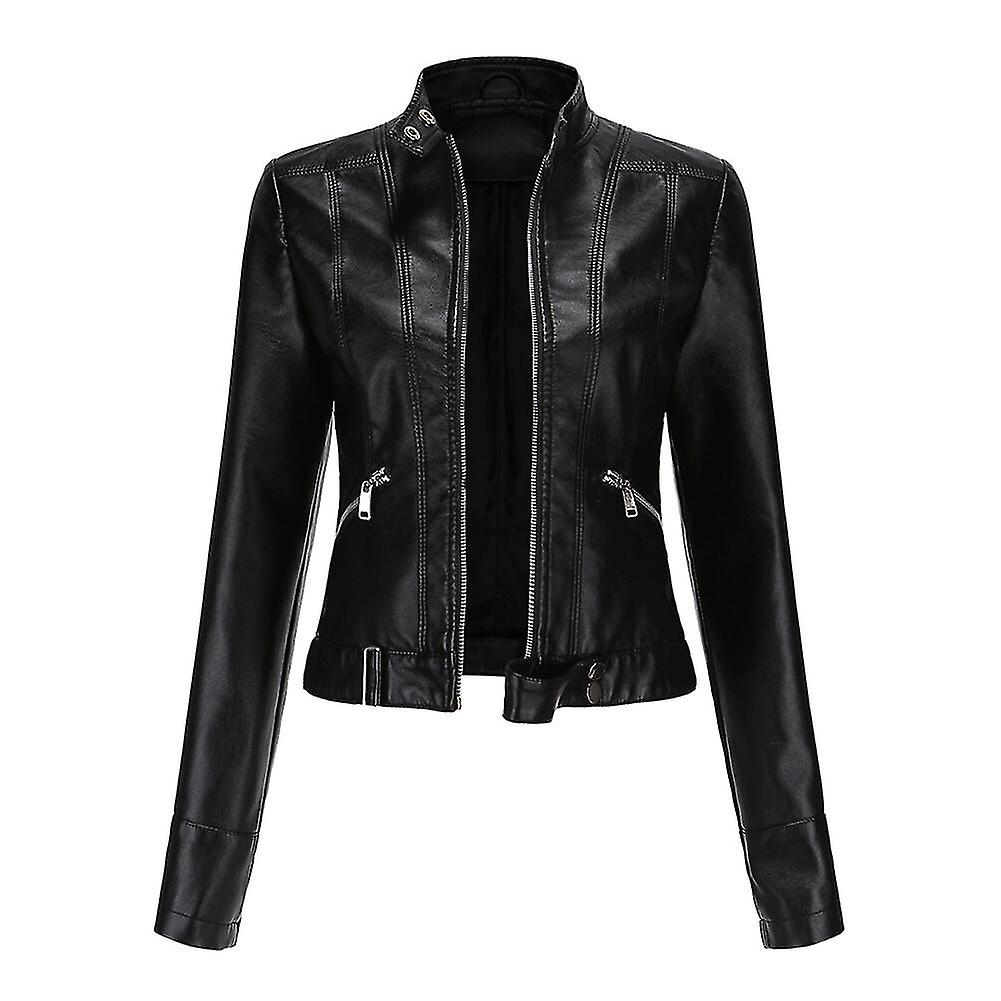 Womens Casual Zipper Regular-fit Leather Jacket