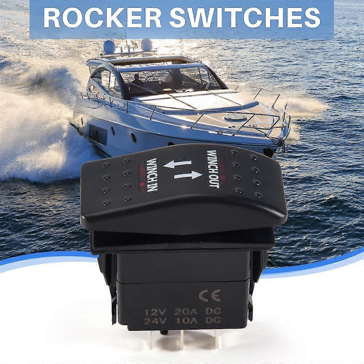 12V 20A Winch In Winch Out ON-OFF-ON Rocker Switch Red LED Light 7 Pin ...