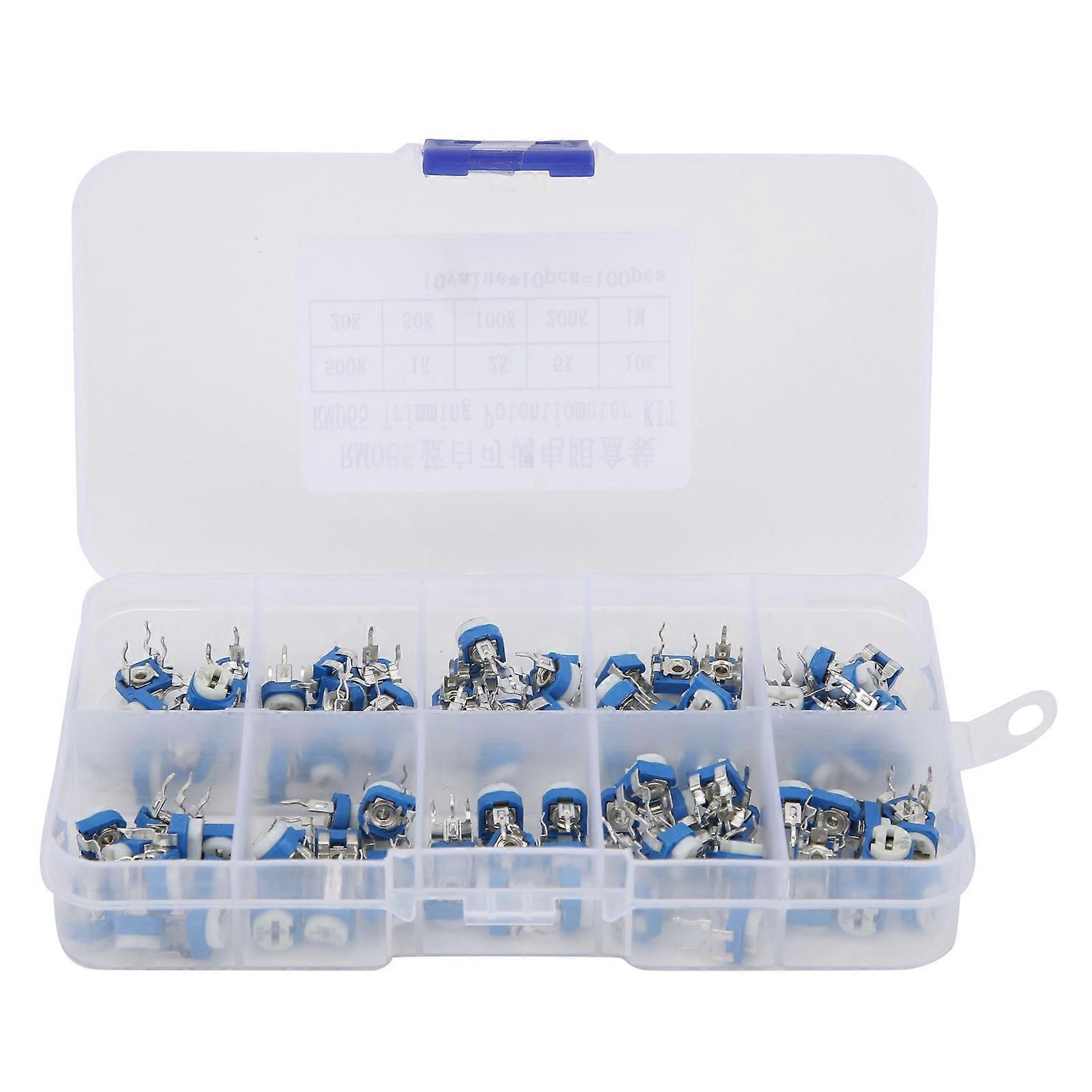 100Pcs Variable Resistor Trimmer Potentiometer Pot Electronic Component RM065 Blue White