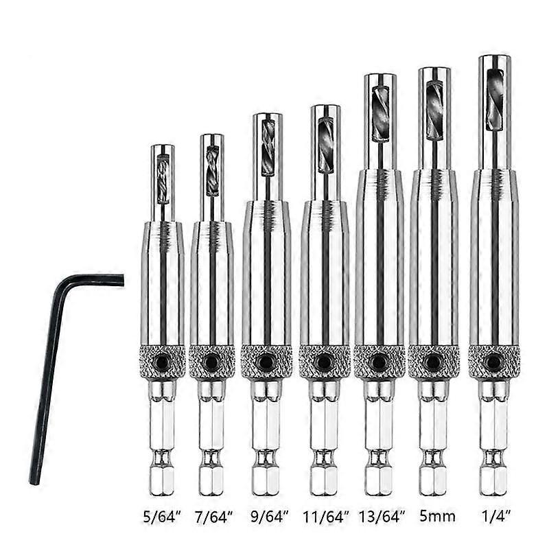 8pcs Self-Centering Hinge Drill Bits 7pcs Center Drill Bits + 1 Set Hex Key Wood Drill Bits -
