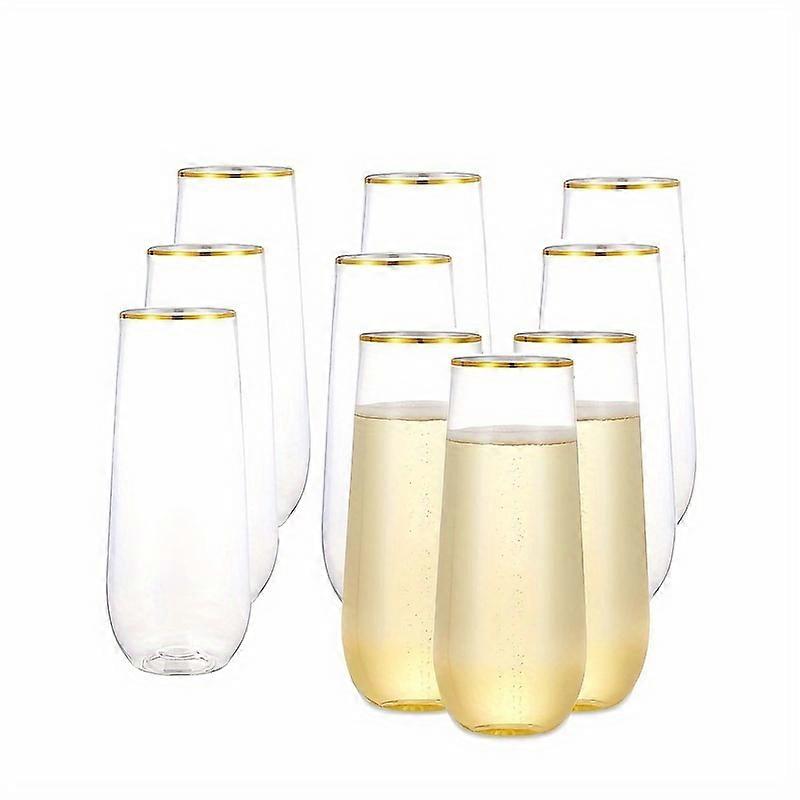 48pc Elegant Golden-Rimmed Stemless Champagne Flutes - Unbreakable & Multipurpose, Perfect for Weddings, Parties, & Themed Events