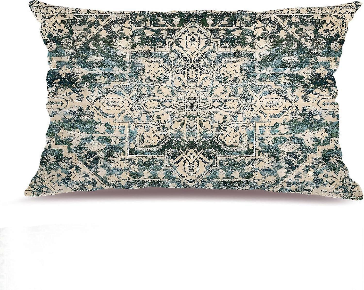 Boho Green Throw Pillow Covers 12x20 inch, Bohemian Carpet Double Sided Pattern Soft Plush Cushion Cover for Couch Sofa Bed Decorative, Only Pillowcas
