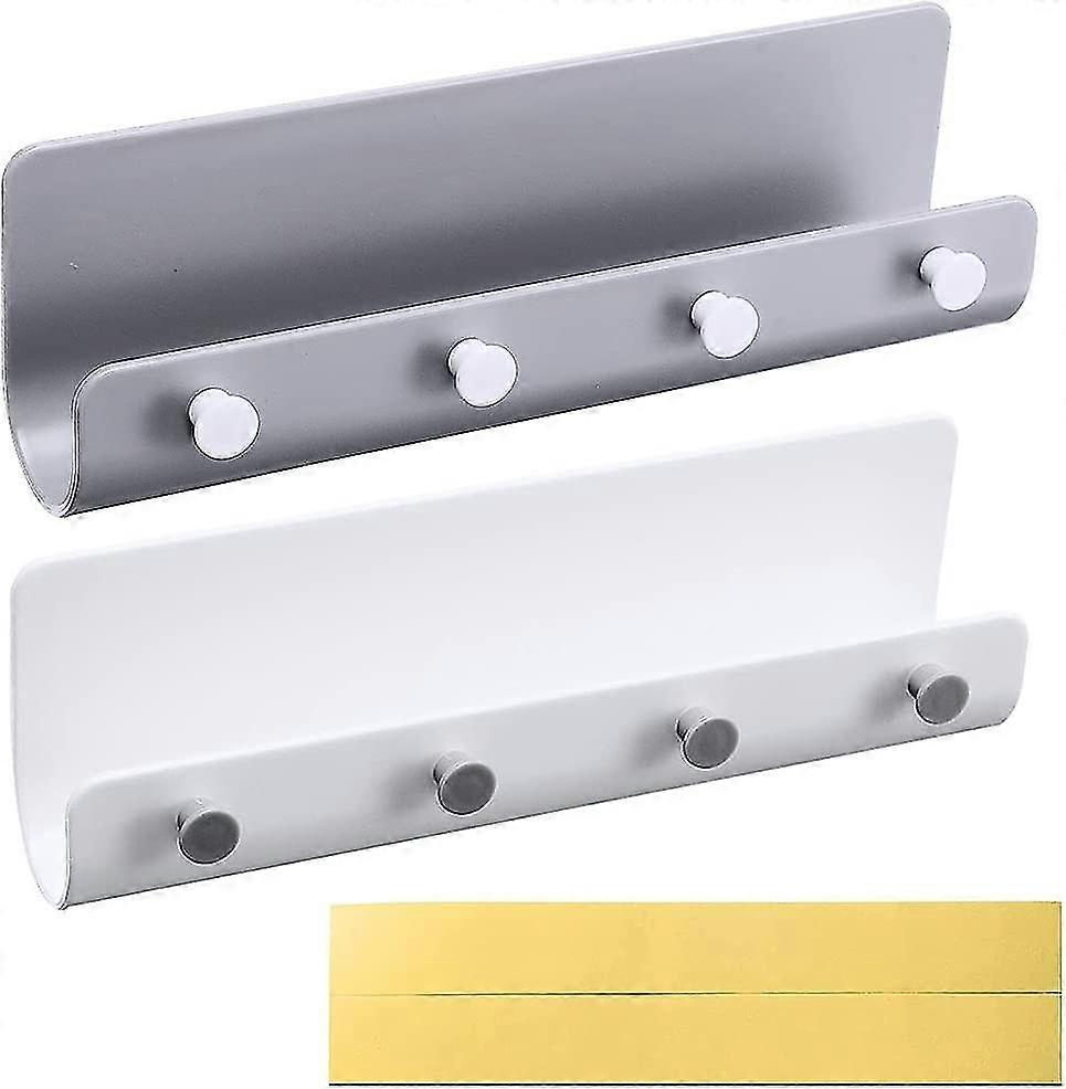 2 Pieces Key Rack With Shelf With 4 Hooks Self-adhesive Key Holder
