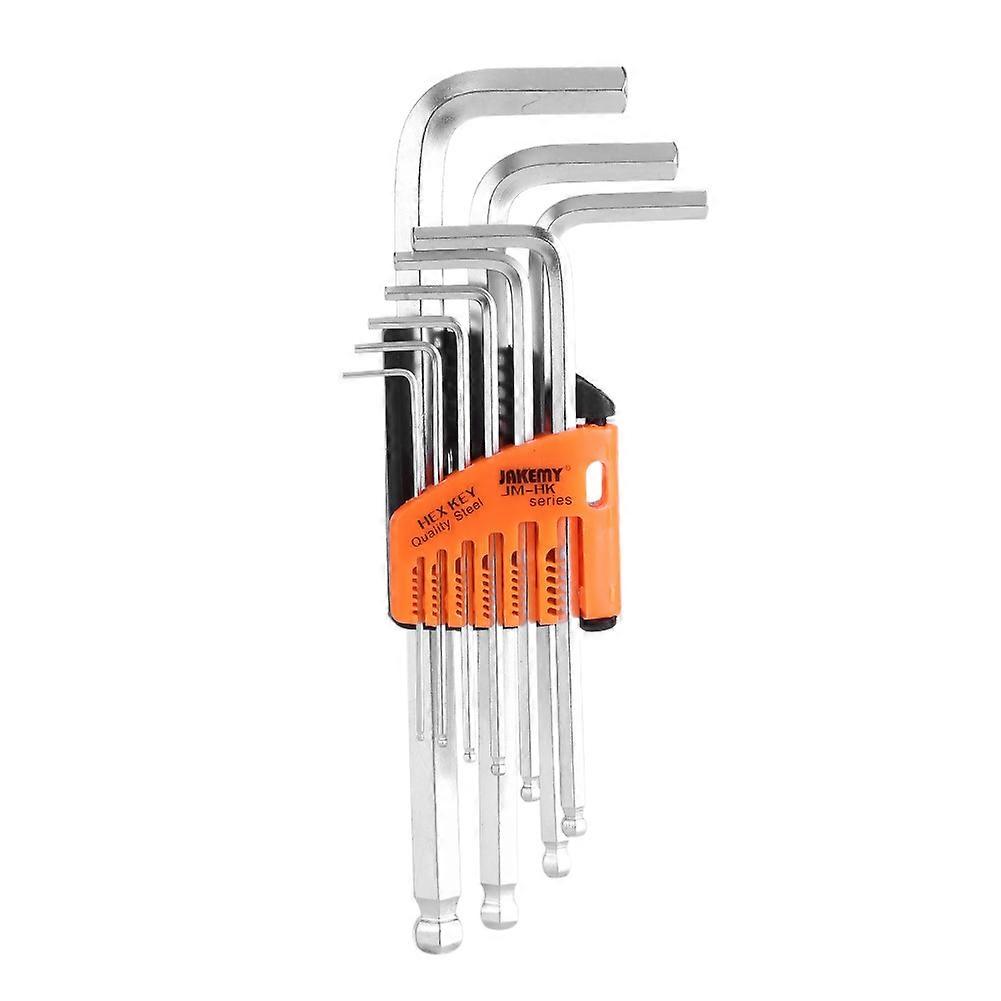 JAKEMY 9Pcs/set 1.5-10mm Long Arm L-shape Chrome-Vanadium Steel Ball Ended Hex Key Wrench Set