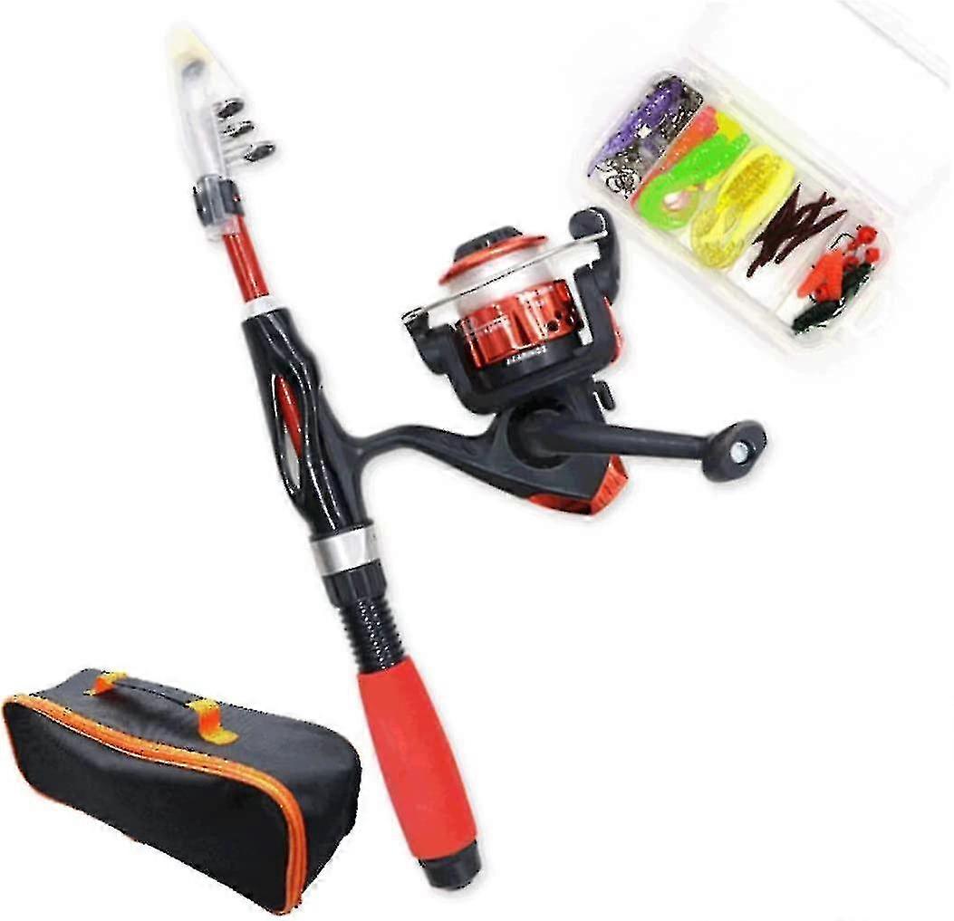 أطفال الصيد القطب كيت المحمولة تلسكوبي الصيد رود معالجة مجموعات كاملة مع لينة الطعم حقيبة السفر للبنين الفتيات الشباب الأحمر