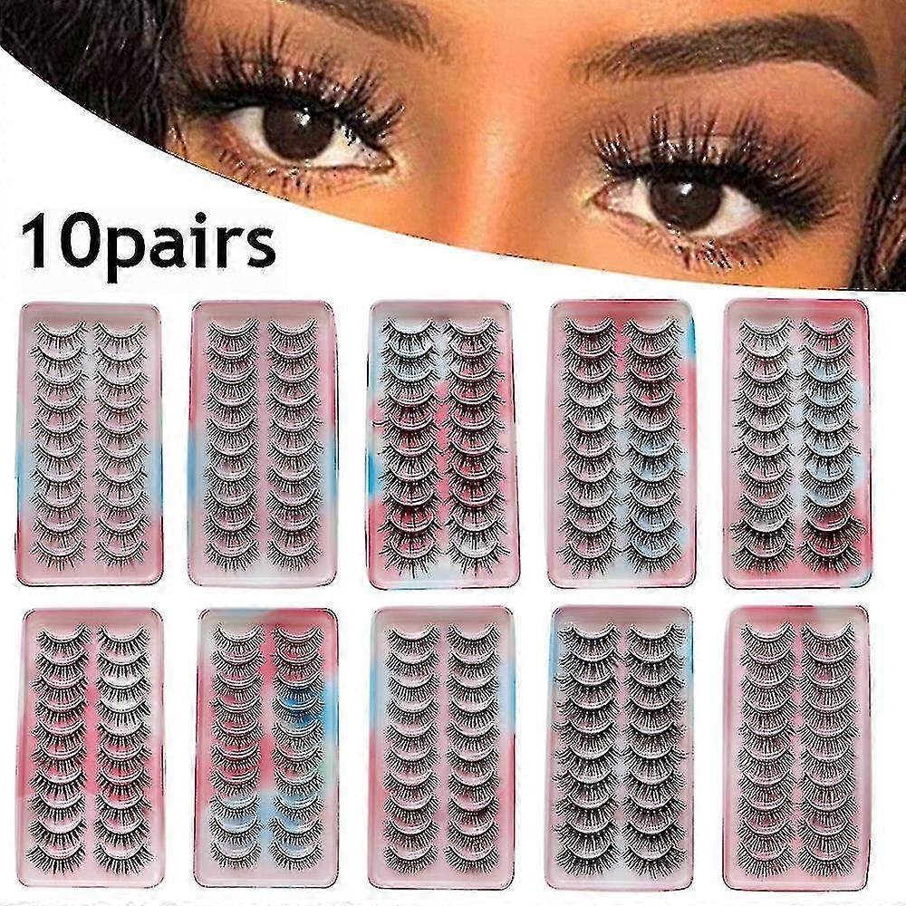 10 Pairs False Lashes Long Thick 3d Strip Eyelashes Makeup Reusable Curly Fake Eyelash Set