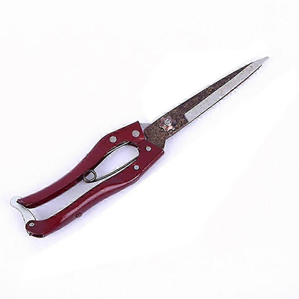 Red Manual Pruning Scissors - Stainless Steel, Long Blade, Spring-Loaded
