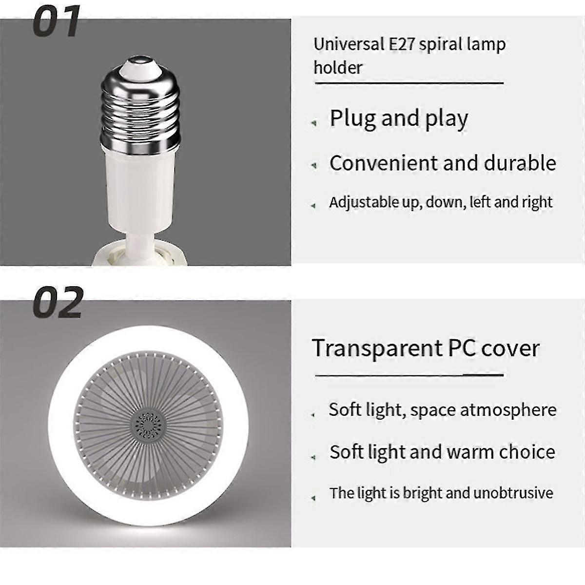 2PCS Ceiling Fans with Remote Control and Light Lamp Fan E27 Converter Base Smart Silent Ceiling Fans,C