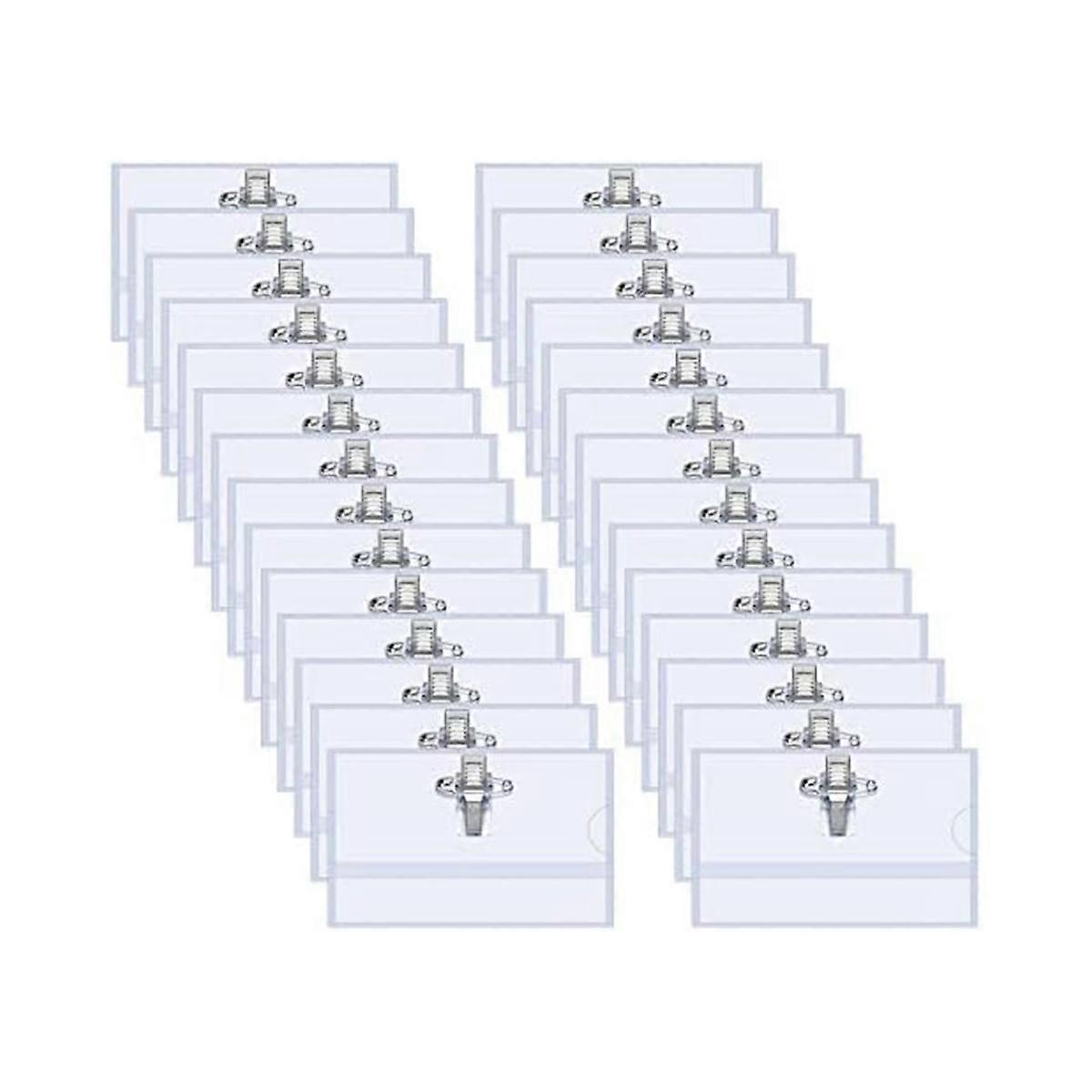 100Pcs Pin Style Clip Horizontal Name Badge Holders with Inserts Fit Card 90x55mm
