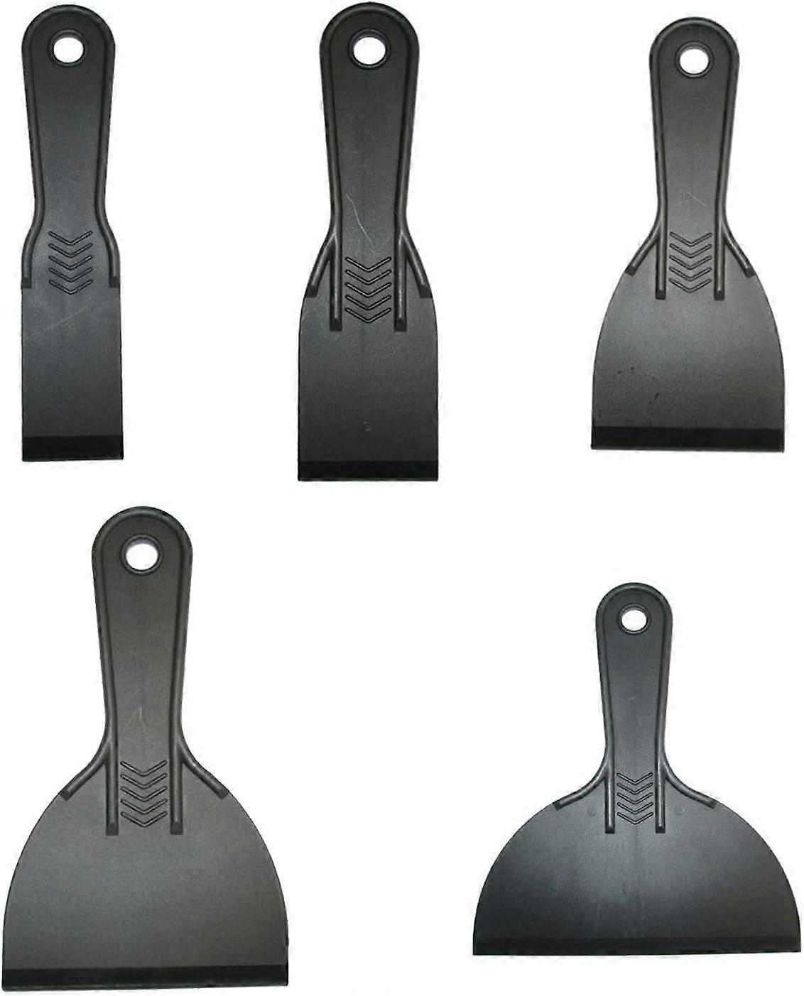 Plastic Putty Knife Set Flexible Scraper Set Plastering Tool for Patching,Spackling,Wallpaper (Black, 5 Pcs)
