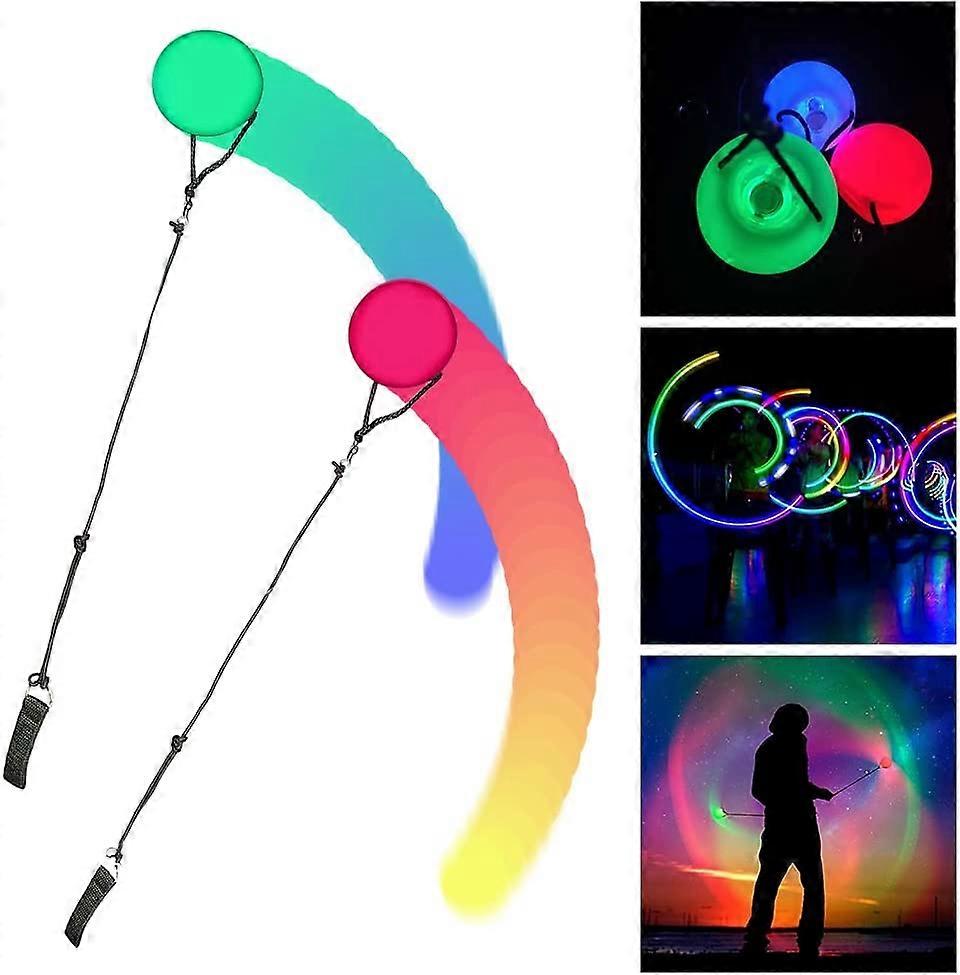 2 parannetun LED-POI-pallon pakkaus, POI-jongleerauspallot sateenkaaren väreillä ja stroboefektillä, lapset ja aikuiset