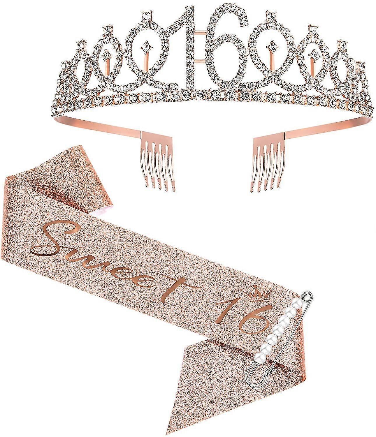 16-vuotissyntymäpäivä Sash ja Tiara tytöille, makea 16 syntymäpäivä Sash Crown 16 & Upea Sash ja Tiara