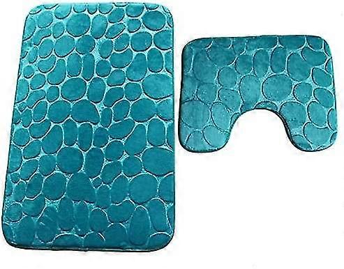 Set Of 2 Non-slip Bath Mats Soft Bathroom Pedestal Mats Absorbent Toilet Mat U-shape Contour Wc Machine Washable Green