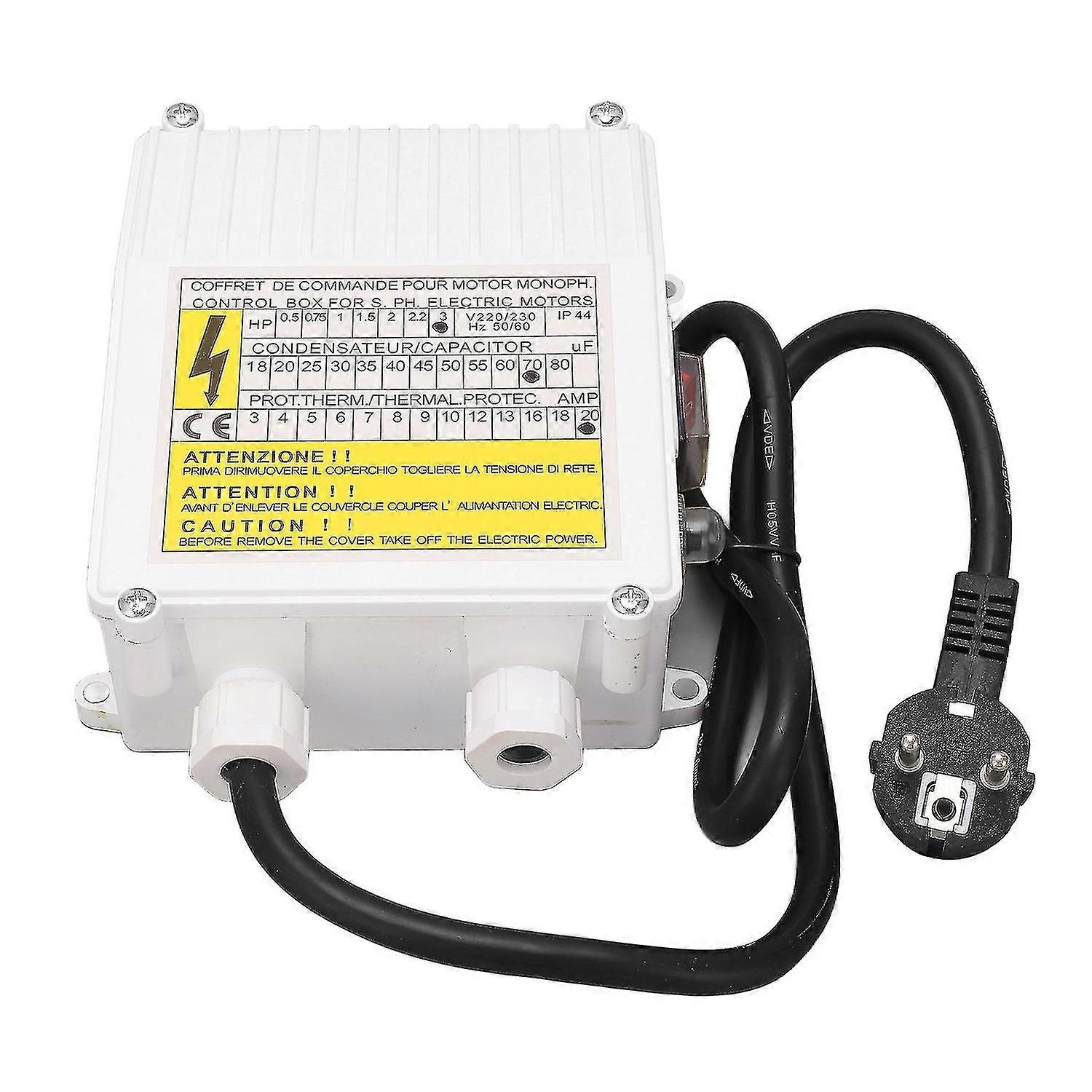 3.0HP Submersible Deep Well Pump Control Box 2.2KW 220V EU Plug 20A Switch Controller 70uf